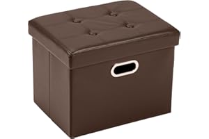 COSYLAND Ottoman with Storage Folding Leather Ottoman Footrest Foot Stool Brown Ottoman for Rooms Small Rectangle Collapsible Bench Furniture with Handles Lid 17x13x13in