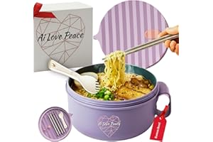 Ai Love Peace Ramen Bowl, 40 oz Microwaveable Noodle Cooker for Ramen, Pho, Soup, and Pasta, Dishwasher Safe and Portable, Id