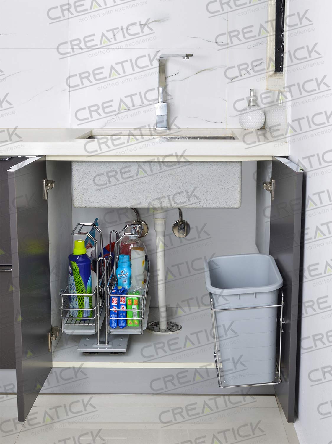 Creatick Dustbin with Bin Holder (Bucket) 12 Liters Stainless Steel