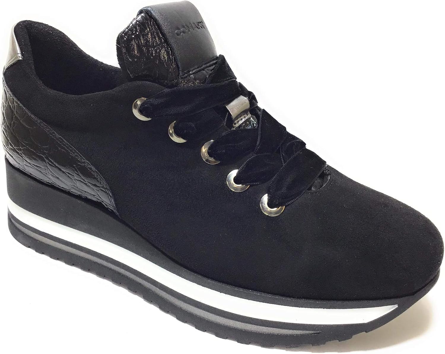 Comart 1A3610 Camoscio Sneakers Elegante Donna Made in Italy Black Nero