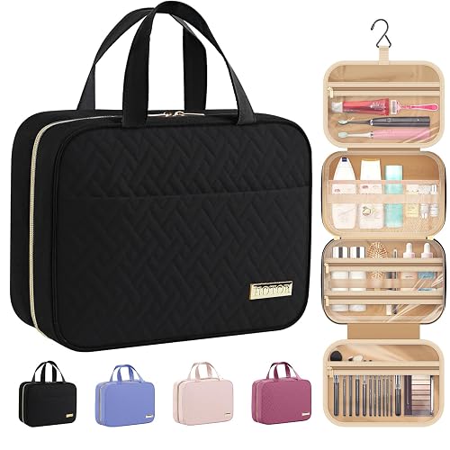 HOTOR Hanging Travel Toiletry Bag Women Men Essentials, Makeup Bag | Big Comparment Waterproof Travel Accessories, Camping Vacation Beach, Road Trip, Gift, Cosmetic Organizer Small Black