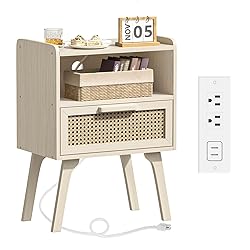 Lerliuo Rattan Nightstand with Charging