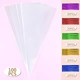 Frendour 100 Pcs Sweet Cone Bags 30x16cm with 100 Colorful Ties view 8