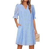 MEROKEETY Women's 2026 Summer Short Sleeve Mini Dress V Neck Ruffle Hollow Out Eyelet Lace Dresses