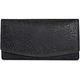 VALENCHI Women's Leather Wallet - RFID Blocking Wallet - Ladies Clutch Hand Purse With Card Holder Slots (Black Oily Hunter LW03)