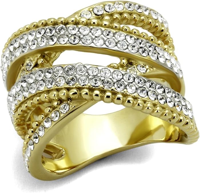 Yourjewellerybox TK2252 Double Cross Over Simulated Diamond Ring