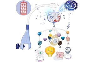 HCFJEH Baby Mobiles for Cribs, Crib Mobile with Music and Lights, Nursery Musical Mobile for Bassinets Hanging Toys with Remote Control, Rotation, Projection, Animal Mobile Arm Clip On for Infant Boys Girls
