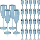 LEYIQU Plastic Champagne Flutes, Acrylic Glasses Goblets Cups Toasting Shatterproof Reusable Flute, for Valentine’s Day Wedding Party Mimosa Bar Anniversary Birthday (24, Blue)