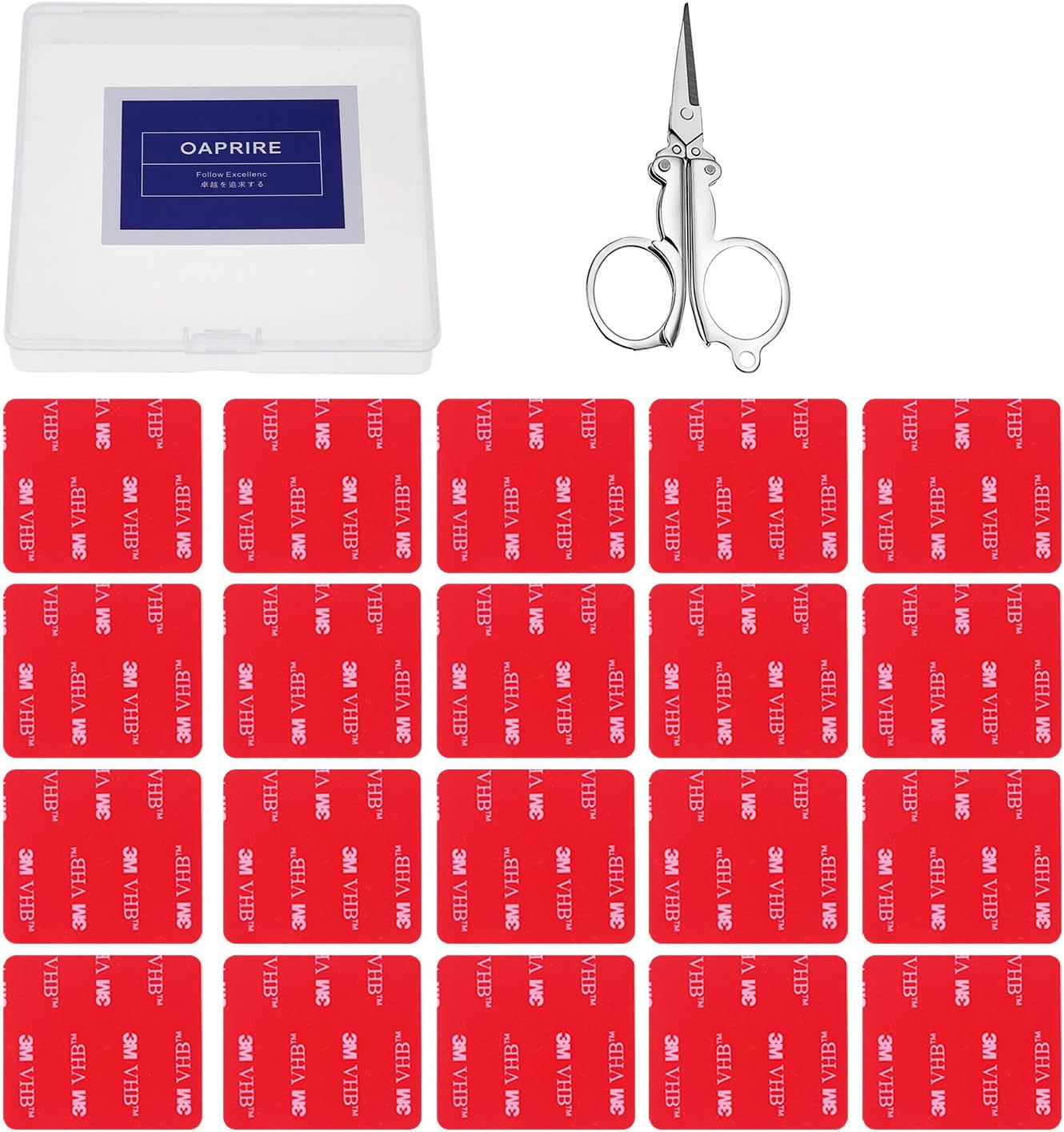 3M Double Sided Adhesive Tape Pads 20 PCS - OAPRIRE Multipurpose 3M VHB Sticky Adhesive Pads Replacement Mounting Tape with Stainless Steel Folding Scissors and Storage Box - 1.96 in x 1.57 in: Industrial & Scientific