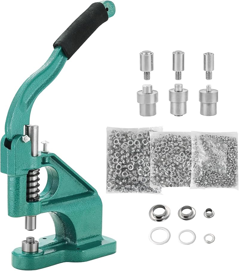 DASBET 3 Die Hand Press Grommet Machine with 1500 Grommets Eyelet Kit