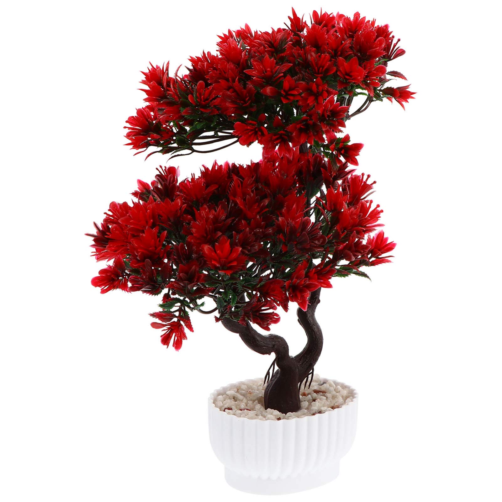 DOITOOL Artificial Potted Plant Fake Guest-Greeting Pine Bonsai Tree Ornament for Desktop Display Home Office Indoor Decor (Red)