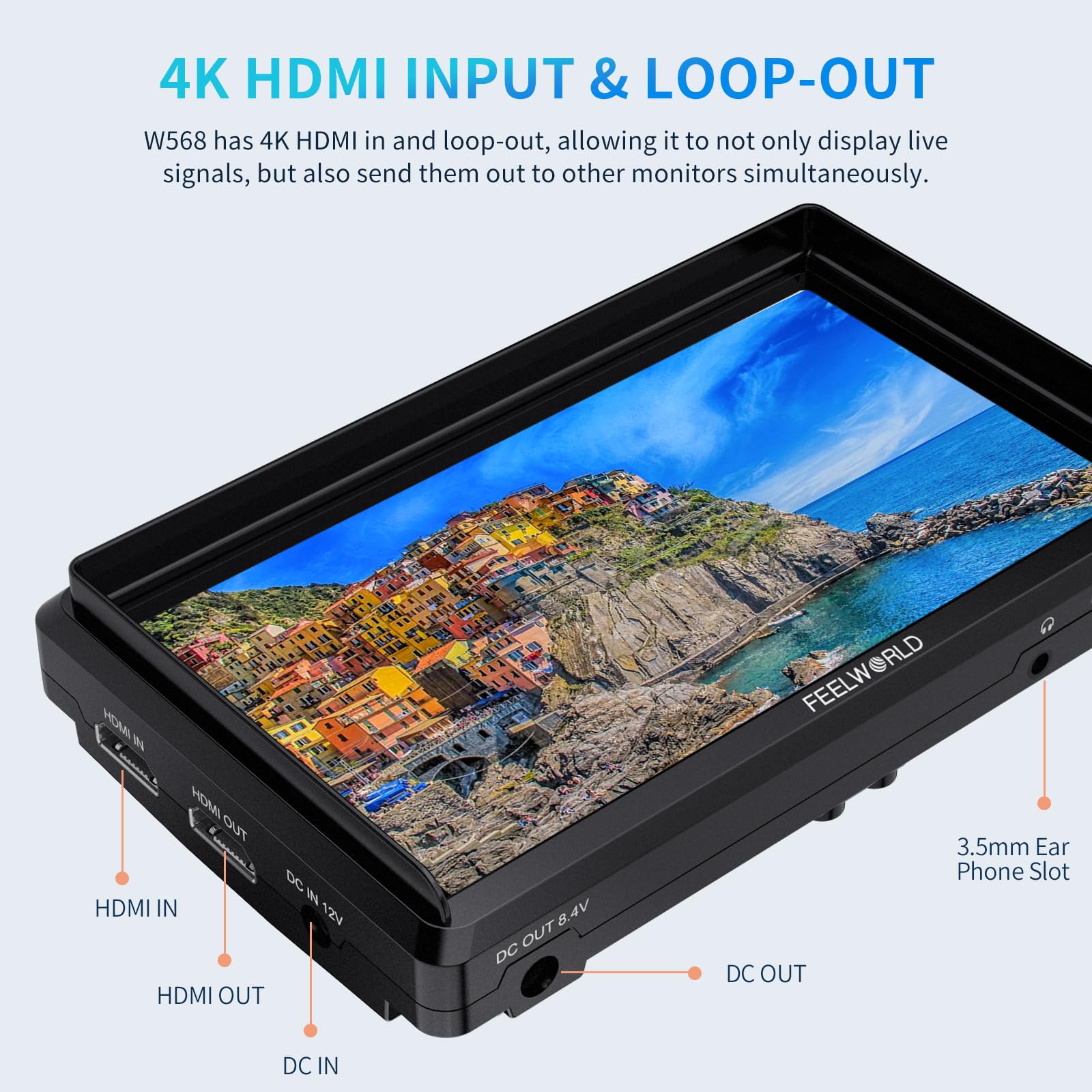 FEELWORLD FW568 6 inch DSLR Camera Field Monitor with Waveform LUTs Video Peaking Focus Assist 1920x1080 IPS 4K HDMI Professional Video Accessories
