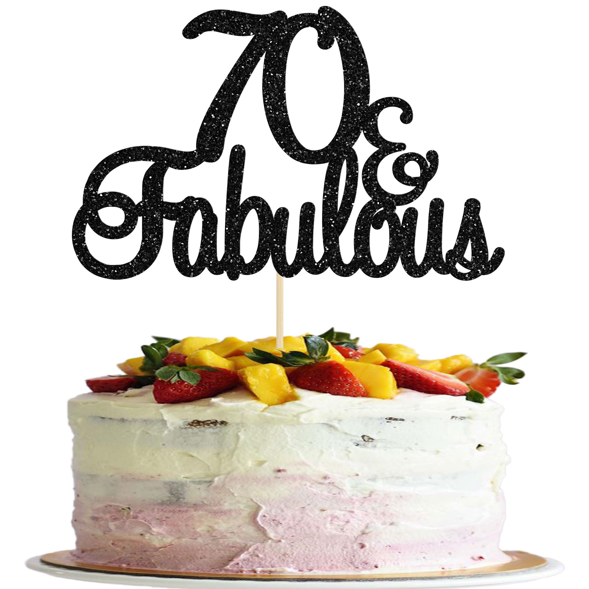 Gyufise 3 Pack 70 & Fabulous Birthday Cake Toppers Black Glitter 70 Fabulous Cake Decorations for 70th Birthday 70th Anniversary Party Celebration Decorations Supplies