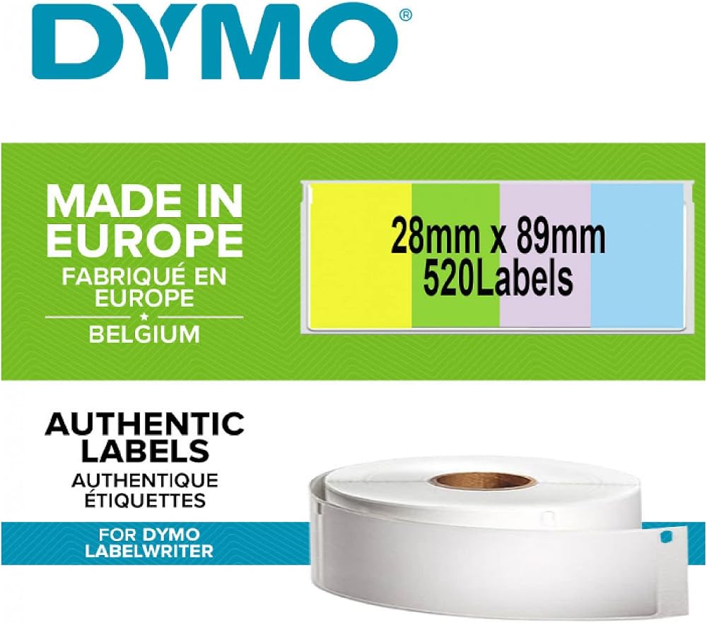 Dymo Authentic LabelWriter Address Labels 28mm x 89mm 4 Rolls Assorted Colours
