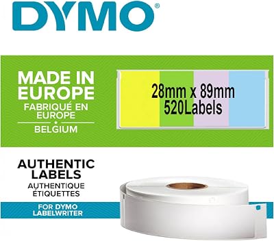 Dymo Authentic LabelWriter Address Labels 28mm x 89mm 4 Rolls Assorted Colours