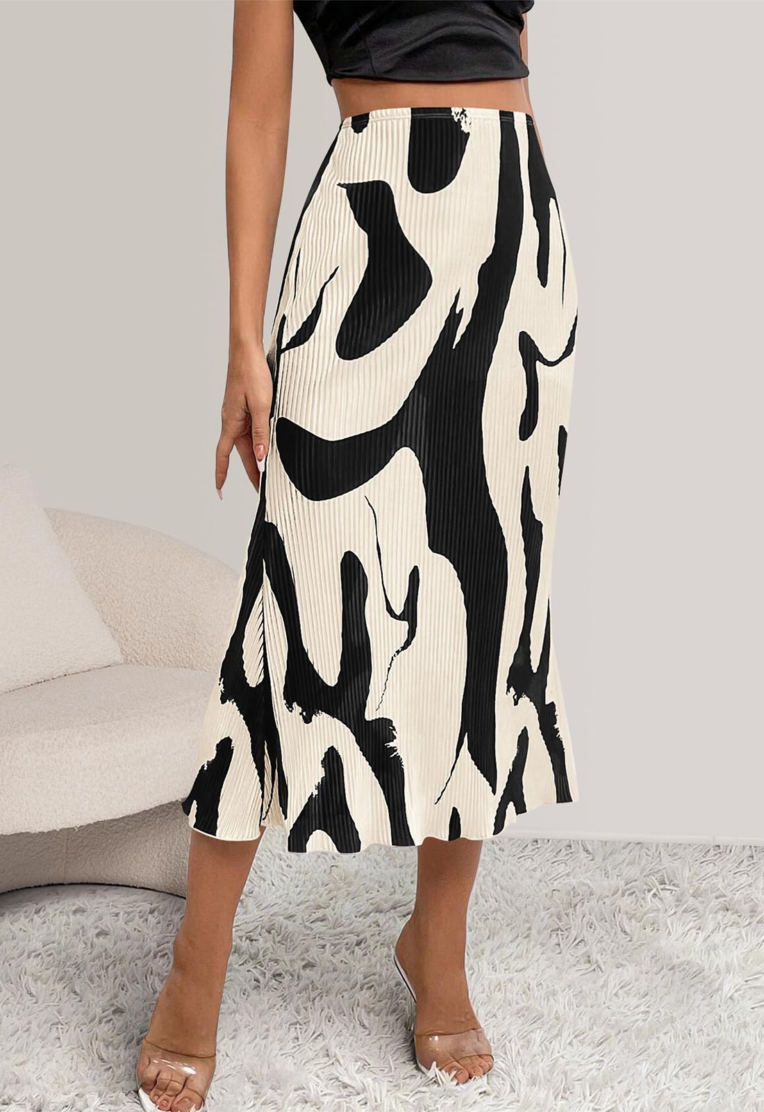 PRETTYGARDEN Women's 2025 Summer High Waist Graphic Print A Line Pleated Long Skirts for Women Trendy Plisse Midi Skirt