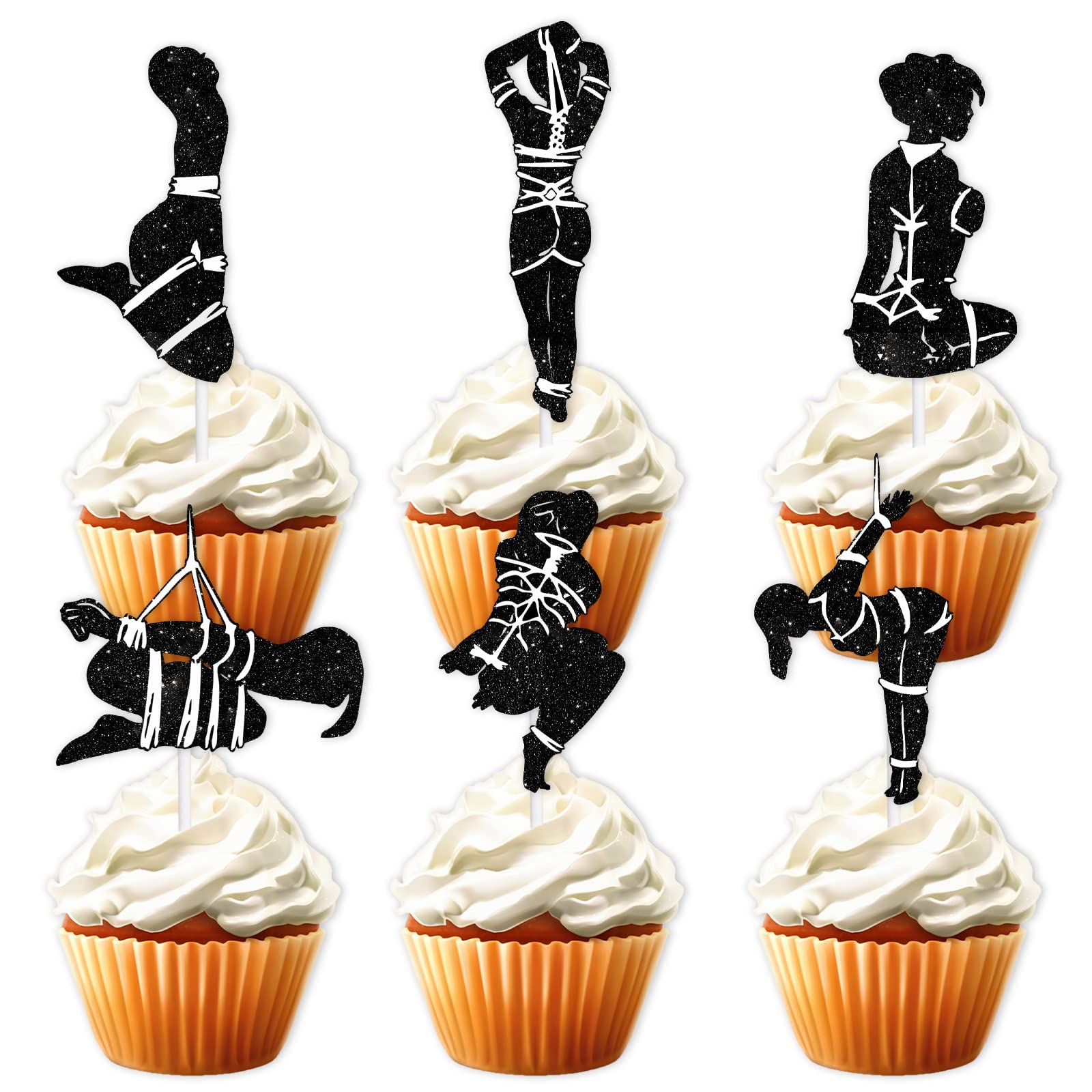 Photo 1 of 18pcs Black Glitter Dessert Cupcake Topper for Funny Makeup Night Out Hen Movie Party Theme Decor Supplies Girl Woman Lady Birthday Bachelorette Bridal Shower Party Decoration