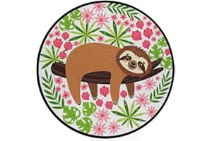 Vantaso Kids Round Nursery Area Rug Cute Sloth with Floral 5 Ft Non Skid for Children's Bedroom Playing Room