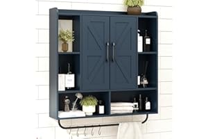 RUSTOWN Rustic Wood Wall Bathroom Cabinet, Farmhouse Medicine Cabinet Wall Mounted, Space Saving Wall Storage Cabinet with 2 