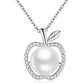 URONE Pearl Necklace 925 Sterling Silver Apple Pearl Pendant Pearl Jewelry Gifts for Women