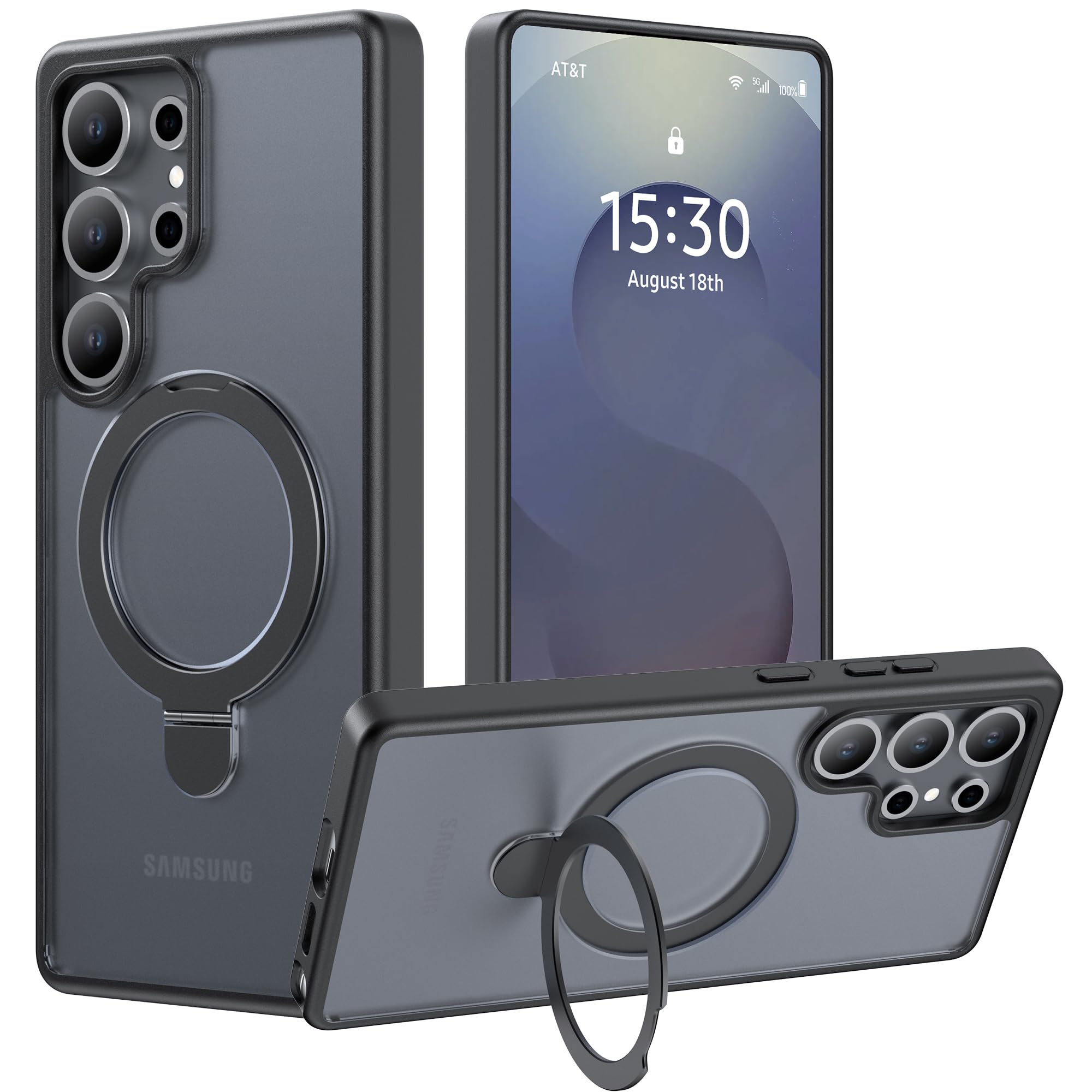 RAPTIC Magnetic Stand for Samsung Galaxy S25 Ultra Case Compatible with MagSafe, [Military Grade Drop Tested][Built in Kickstand] Shockproof Protective Anti-Fingerprint Slim Matte Case, Black/Clear