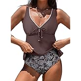 Aleumdr Womens Tankini Swimsuits Tummy Control Two Piece Bathing Suit Tie Knot V Neck Swim Top with Bottom