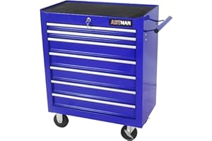 SumKea Cabinet, Wheels, Box, 7 Drawer Rolling Tool Chest, with Key Locking and Parking Brake, Suitable for Garages, Warehouses, Workshops, Repair Shops, Blue