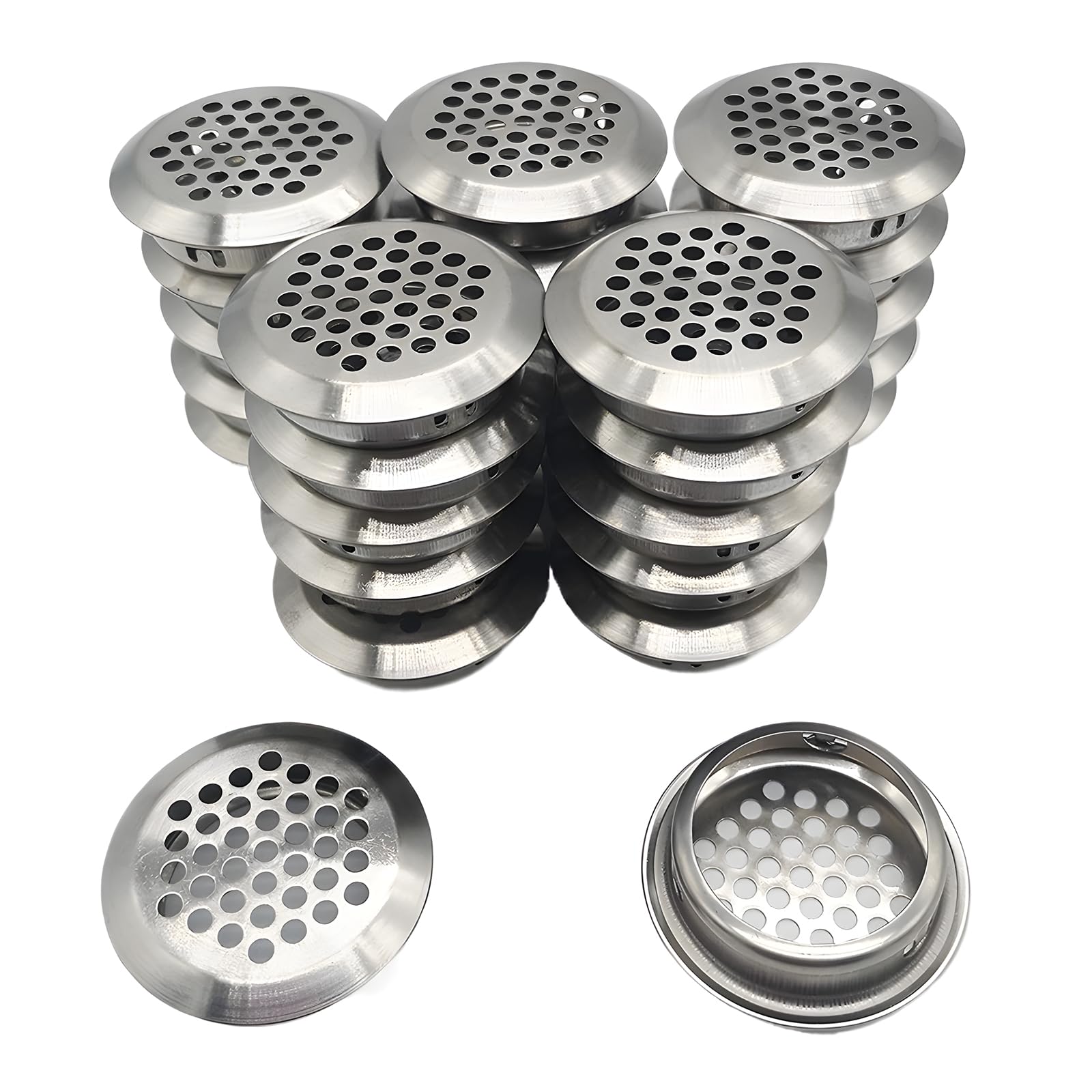 CTRICALVER 27 Pcs Stainless Steel Air Vent Hole Ventilation Louver| Round Shaped, Round Shaped Mesh Hole|35mm Round Ventilation Grille for Kitchen, Bathroom, Cabinet, Wardrobe, or Shoe Cabinet
