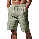 TAFLE Mens Linen Shorts Casual Drawstring Elastic Waist Lightweight Breathable Summer Beach Shorts for Men