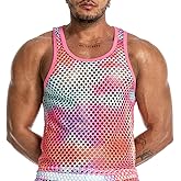 FIROTTII Mens See Through Sleeveless Shirt Mesh Tank Top for Men Crew Neck Fishnet Fitted Muscle Shirt Clubwear