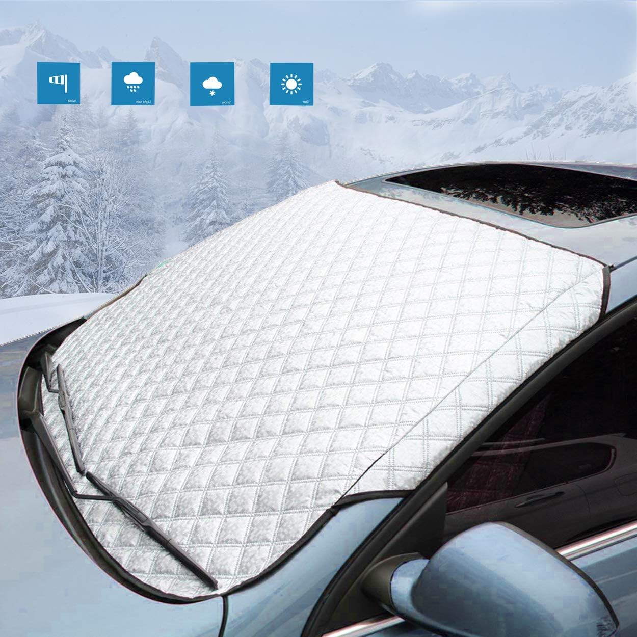 WeFine Car Windscreen Frost Cover Heavy Duty Windscreen Frost Protector Snow Ice Frost Sun UV Dust Water Resistent Pefect Fit for Cars SUVs in all Weather(140x90cm) - Image 3