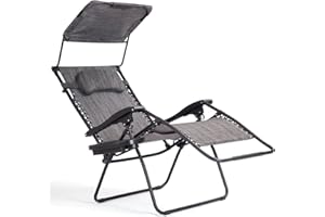 Goplus Zero Gravity Chairs, X-Large Folding Lounge Lawn Chair w/Canopy Shade & Cup Holder, Adjustable Folding Patio Recliner for Pool Porch Deck Oversize (Grey)