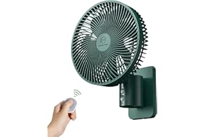 LEMOISTAR 8 Inch Small Wall Mounted Fan with Remote Control, 90°Oscillating, 4 Speeds High Velocity, Timer, Adjustable Tilt, 70Inch Cord Ultra Quiet, for RV Bedroom Home Office Carage-Green