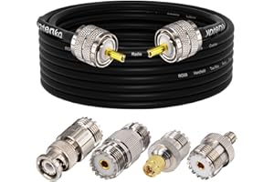 YOTENKO CB Coax Cable,RG58 Coaxial Cable 25Ft,UHF PL259 Male to Male Cable + UHF SO239 Female to SMA/UHF/BNC Adapter 4-Pack for CB Radio Antenna,Ham Radio,SWR Meter,HF Radio