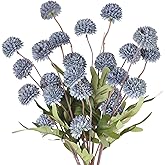 Lovmeety 5 Pcs Pompon Mum Artificial Flowers, Dusty Blue Flowers Fake Mini Chrysanthemums Flowers with Stems for Wedding DIY Bouquet Table Centerpieces Floral Arrangements
