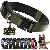 WhoseID Premium Tactical Dog Collar - Adjustable Military Heavy Duty Dog Collar for Medium Large Dogs - Durable Metal Buckle Dog Collar with Leather Control Handle and Soft Comfortable Padding