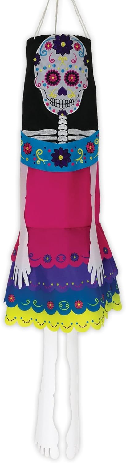 In the Breeze 5063 La Catrina 40 Inch Breeze Buddy Windsock - Hanging Day of The Dead Decoration - Outdoor Holiday Décor