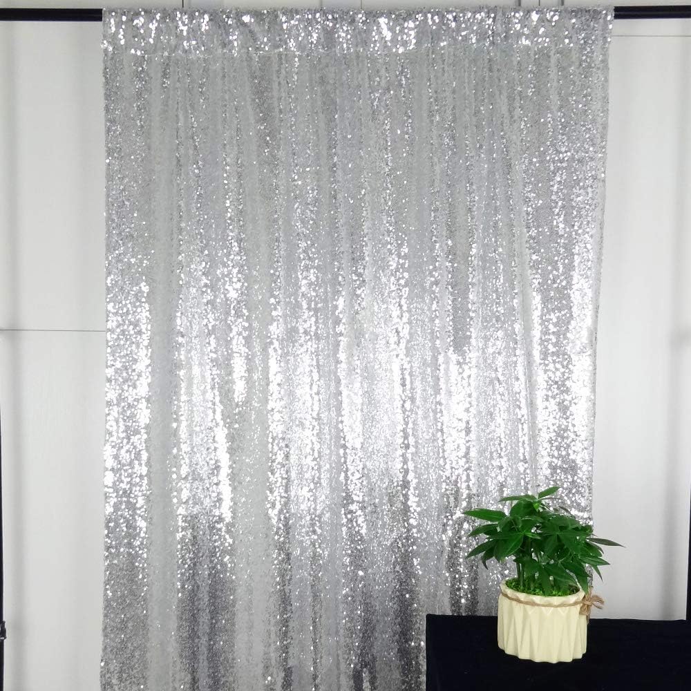 HeMiaor Photo Booth Backdrop Sequin Wedding background, Silver Sequin Fabric Silver Sparkly Wedding Curtains -4ftx8ft