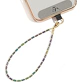 Little Fire Craft Cell Phone Charm Beaded Phone Charms Beaded Bracelet Hand Strap Tiny Beads Chains Wrist Lanyard Wristlet Cylinder Bead Charm (Gloss Green/Purple)