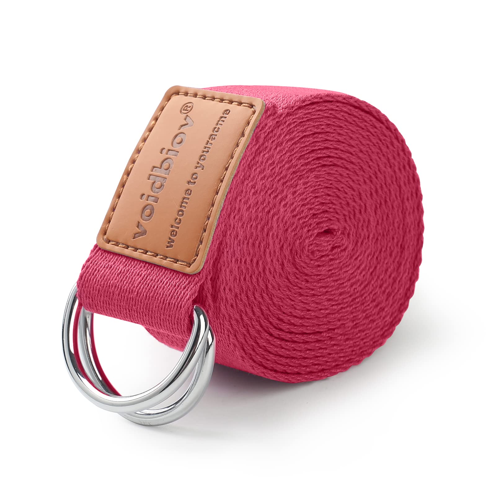 voidbiov D-Ring Buckle Yoga Strap 1.85 or 2.5M, Durable Cotton Adjustable Belt Perfect for Holding Poses, Improving Flexibility and Physical Therapy Rose2.5M