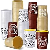 Jingmore 48 Pcs 8oz Western Cowboy Plastic Cups Western Party Decorations Disposable Rodeo Print Plastic Drinking Cups for Wild Cowboy Cowgirl Themed Party Supplies(Brown)
