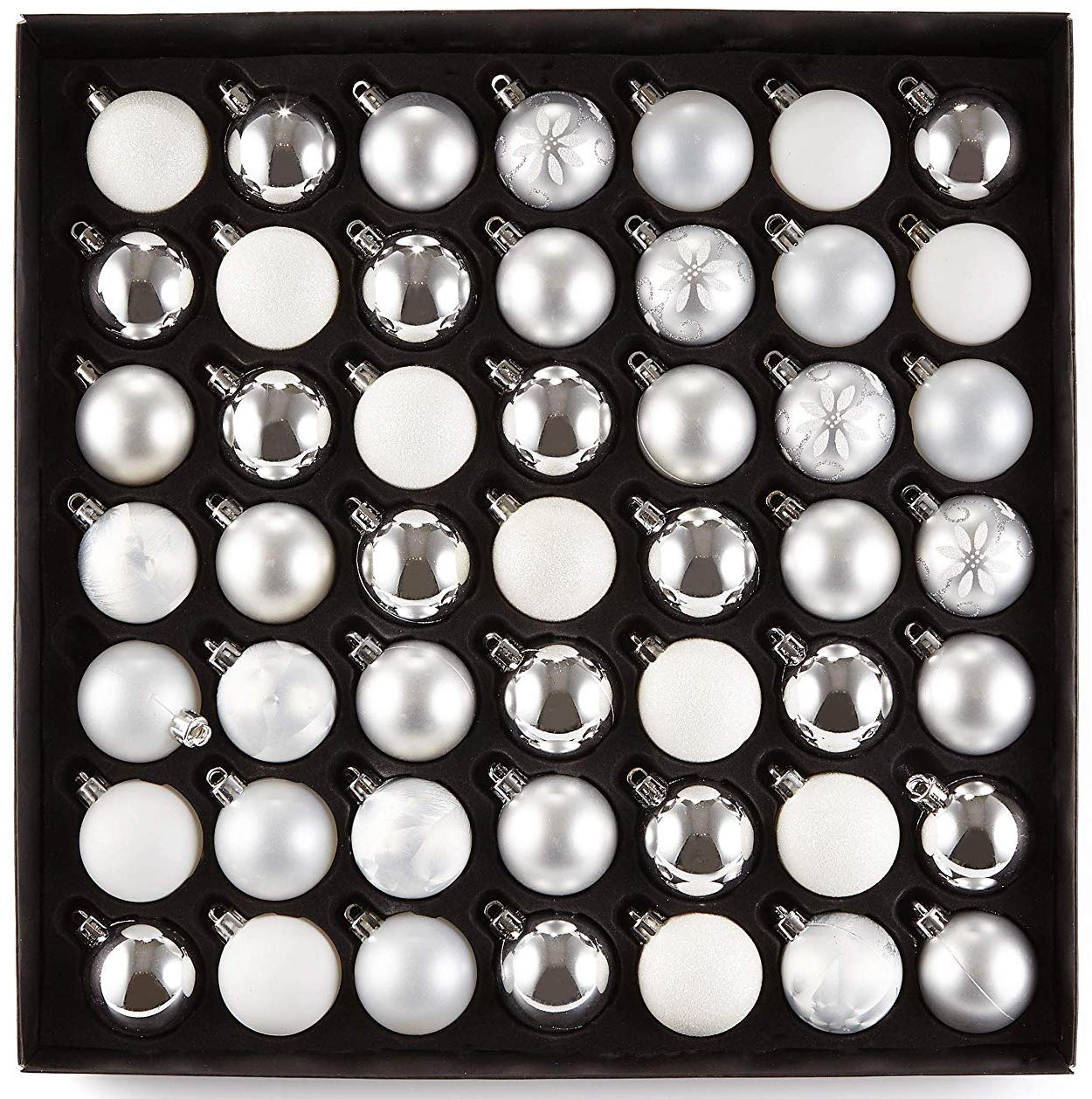 HEITMANN DECO Christmas Tree Baubles, White/Silver, 49er Set