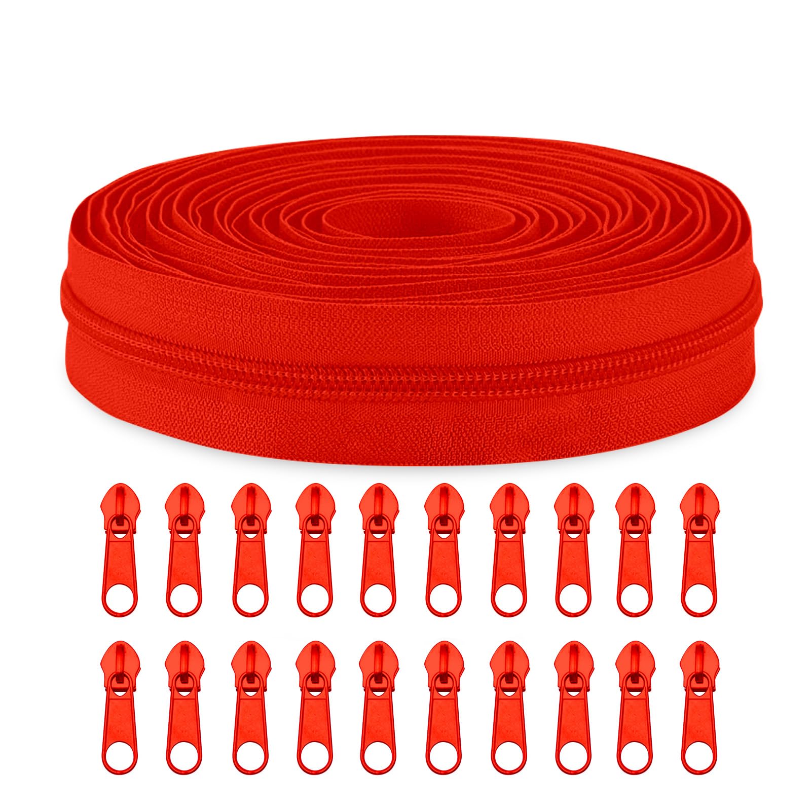 Sawoake #3 Nylon Coil Zippers by The Yard Bulk 10 Yards with 20pcs Zipper Sliders for DIY Sewing Tailor Craft Bag Garment Home Textile…(Red)