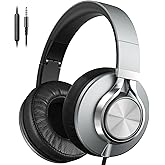 AILIHEN C90 Wired Headphones with Microphone Volume Control, Noise Reduction Foldable Comfortable Over Ear Headphones Wired Durable Nylon 3.5mm Jacket for Tablet/Chromebook/Computer/Adult/Teens(Grey)