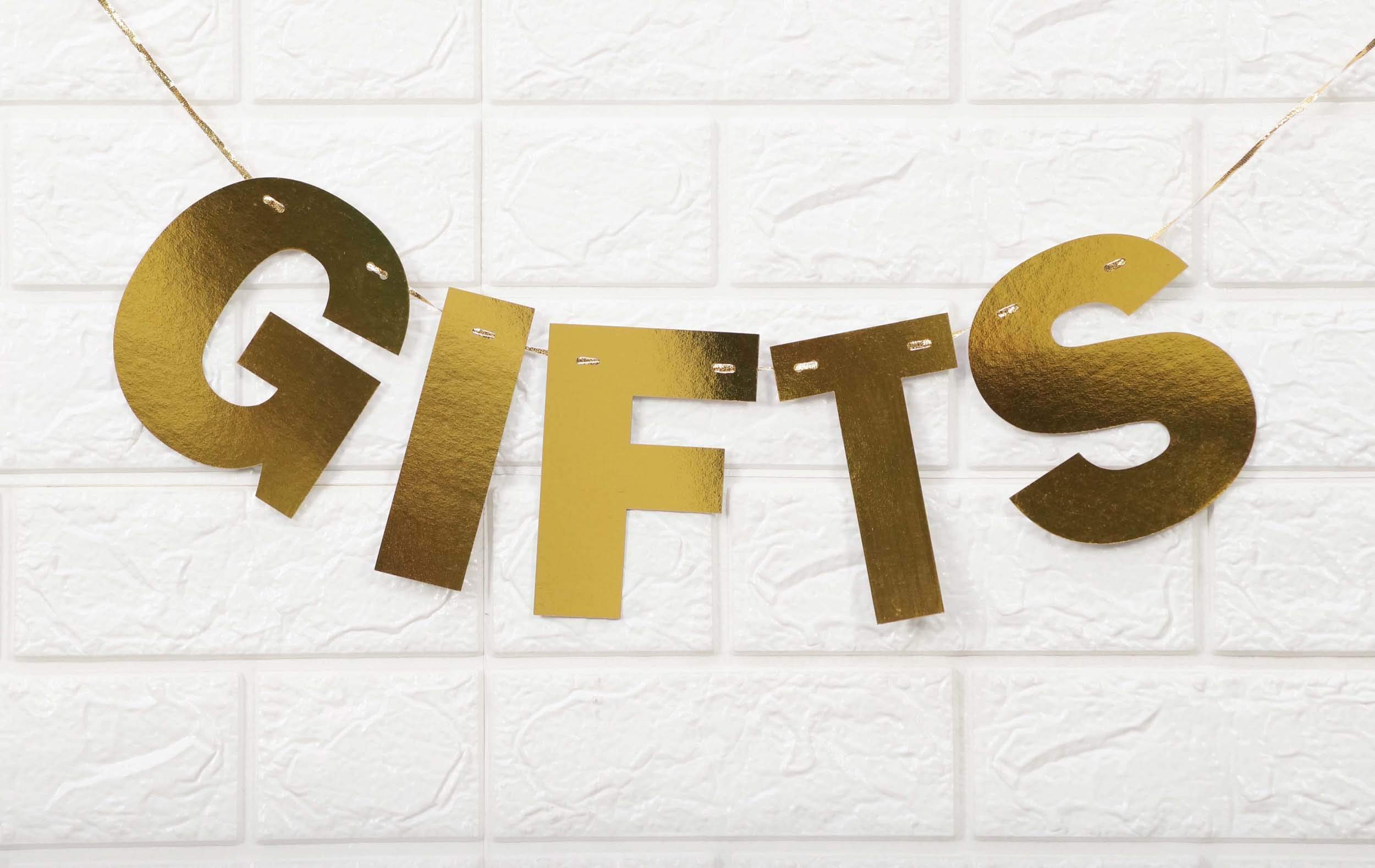 Inkdotpot Pre Strung Gifts Metallic Gold Bunting For Wedding Bridal Shower Retirement Birthday Party Supplies Bunting Flag DIY Party Supplies