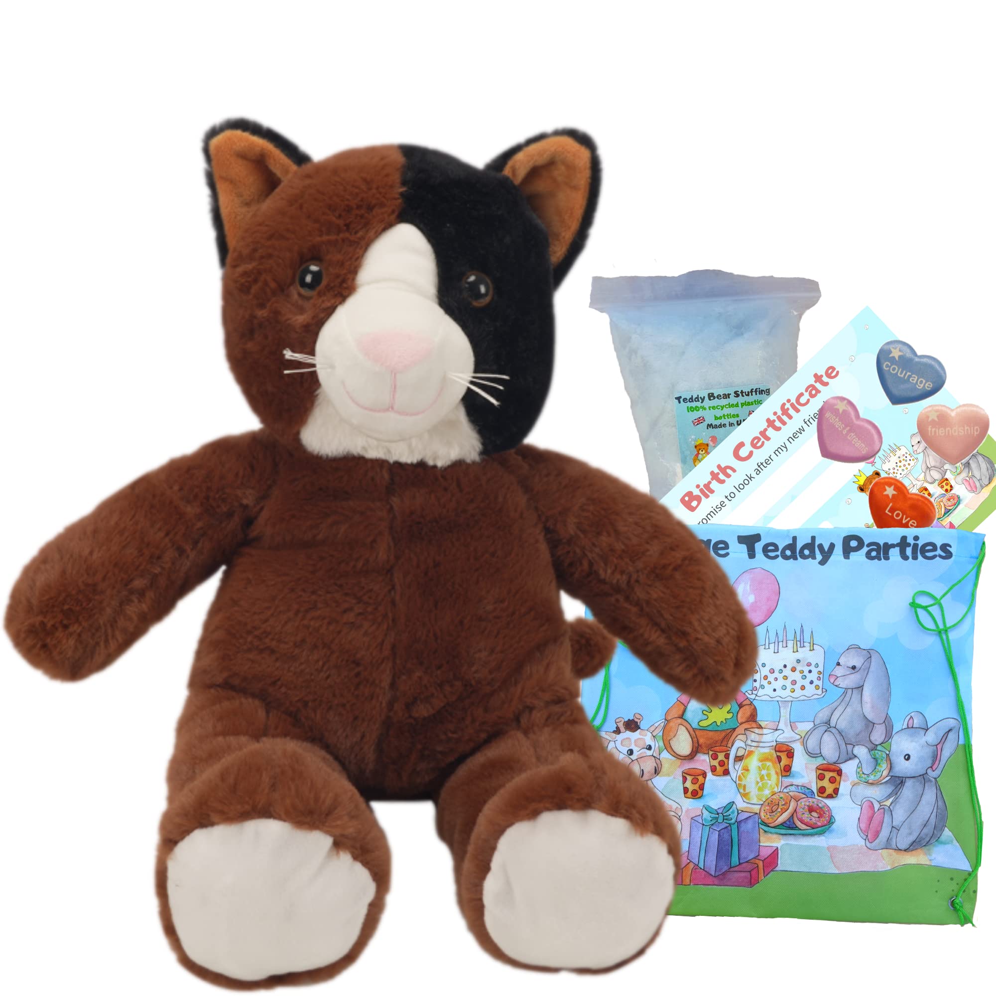 Calico Kitty Cat Plush Soft Toy - 16"/40cm - Build your own Teddy Bear Making Kit - no sew