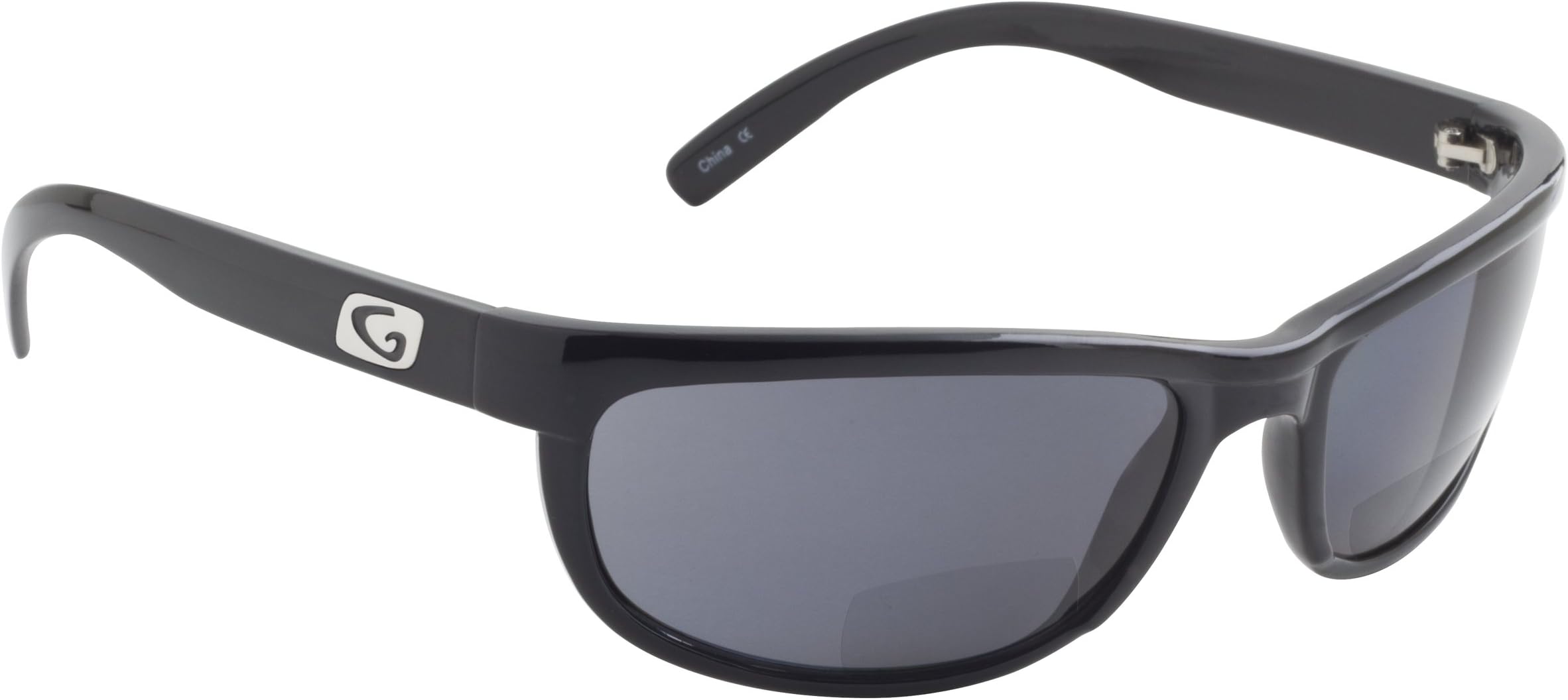 Guideline Eyegear Hatteras Bifocal + 2.00 Sunglass, Shiny Black Frame, Deepwater Gray Lens, Medium/Large