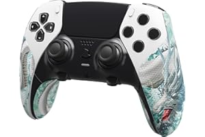 PlayVital Anti-Skid Sweat-Absorbent Grip for PS5 Edge Wireless Controller - Textured Soft PU Handle Protector, Jade Dragon-Cloud Dominator