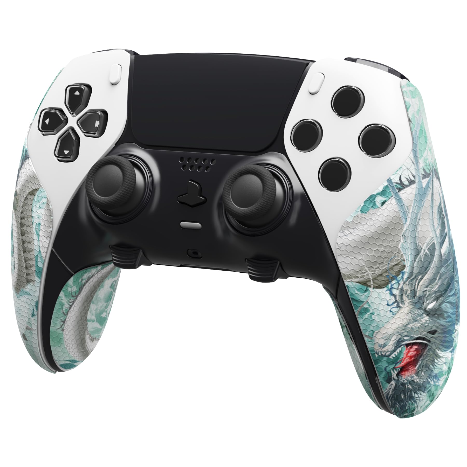 PlayVital Anti-Skid Sweat-Absorbent Grip for PS5 Edge Wireless Controller - Textured Soft PU Handle Protector, Jade Dragon-Cloud Dominator