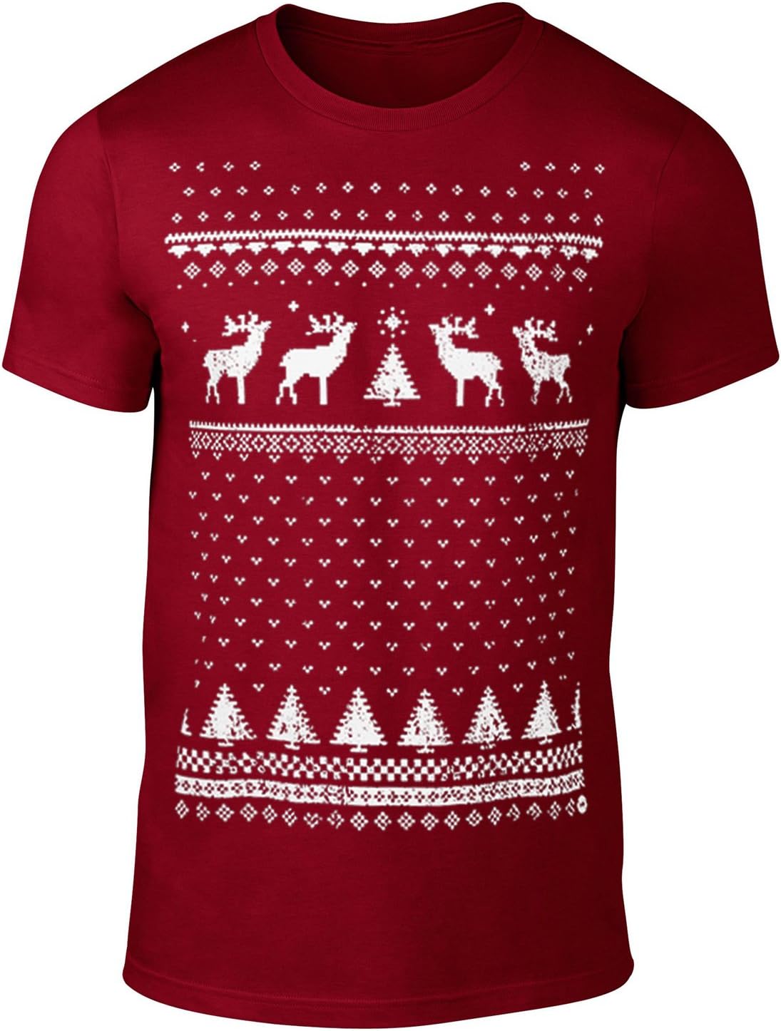 Mens Reindeer T-Shirt- Maroon - Great Novelty Alternative to The Christmas Jumper